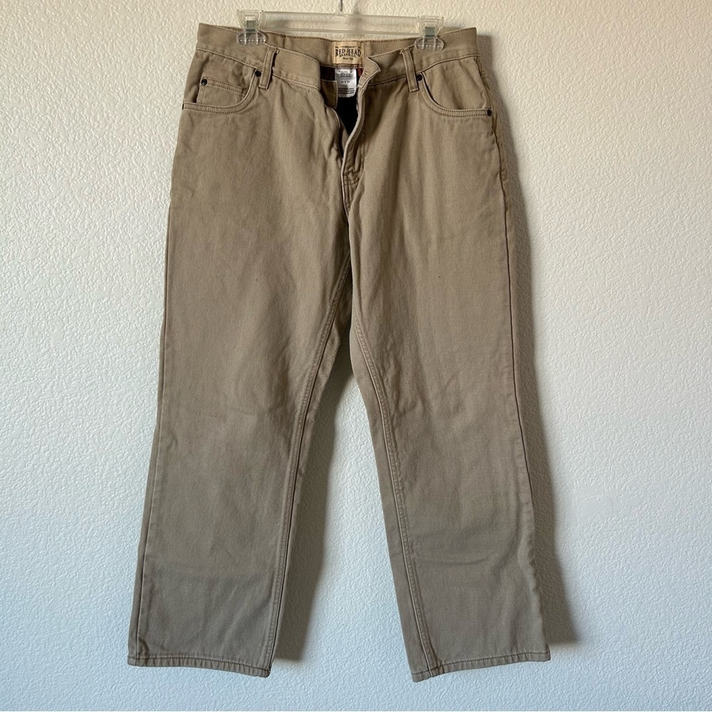 RedHead Tan, 100% Cotton Red Plaid Lined Pants 34x30 Hunting, Outdoorsman, Warm